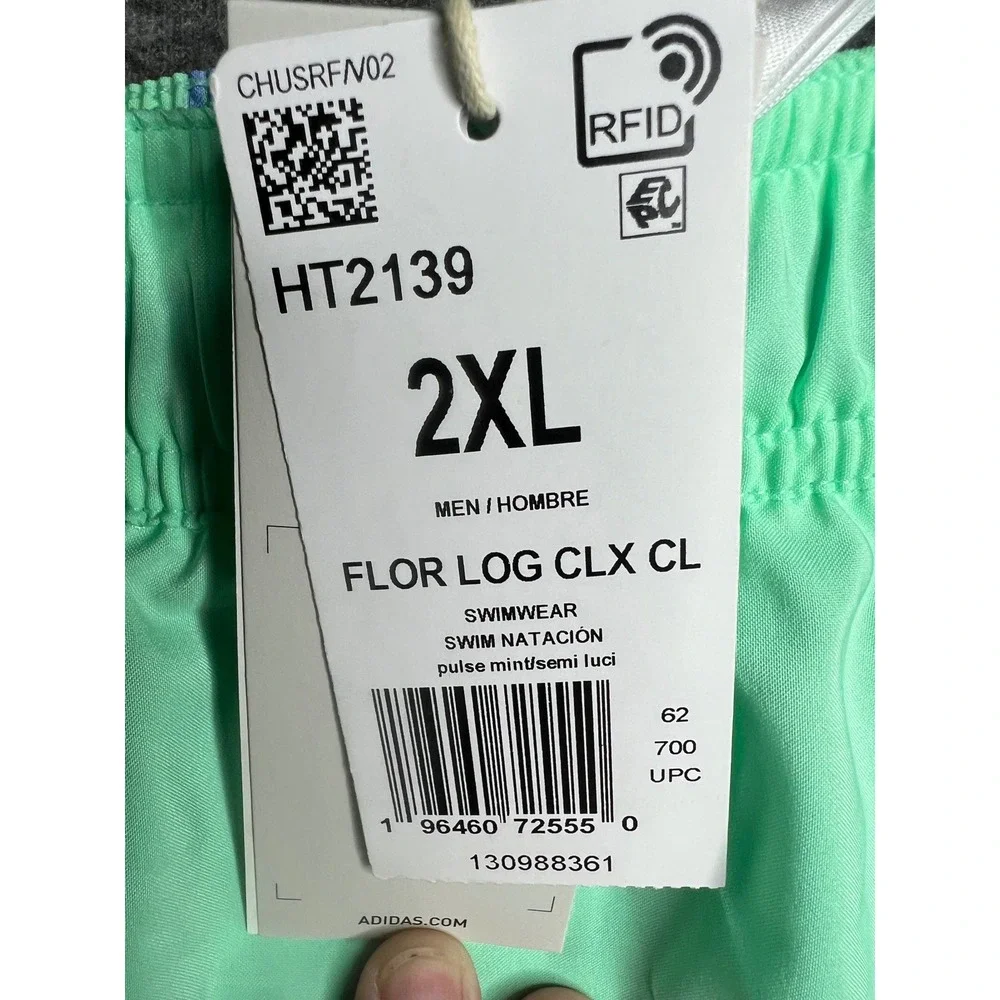 Adidas Mens Flor Log CLX CL Swim Shorts Pulse Mint Green HT2139 2XL NWT
